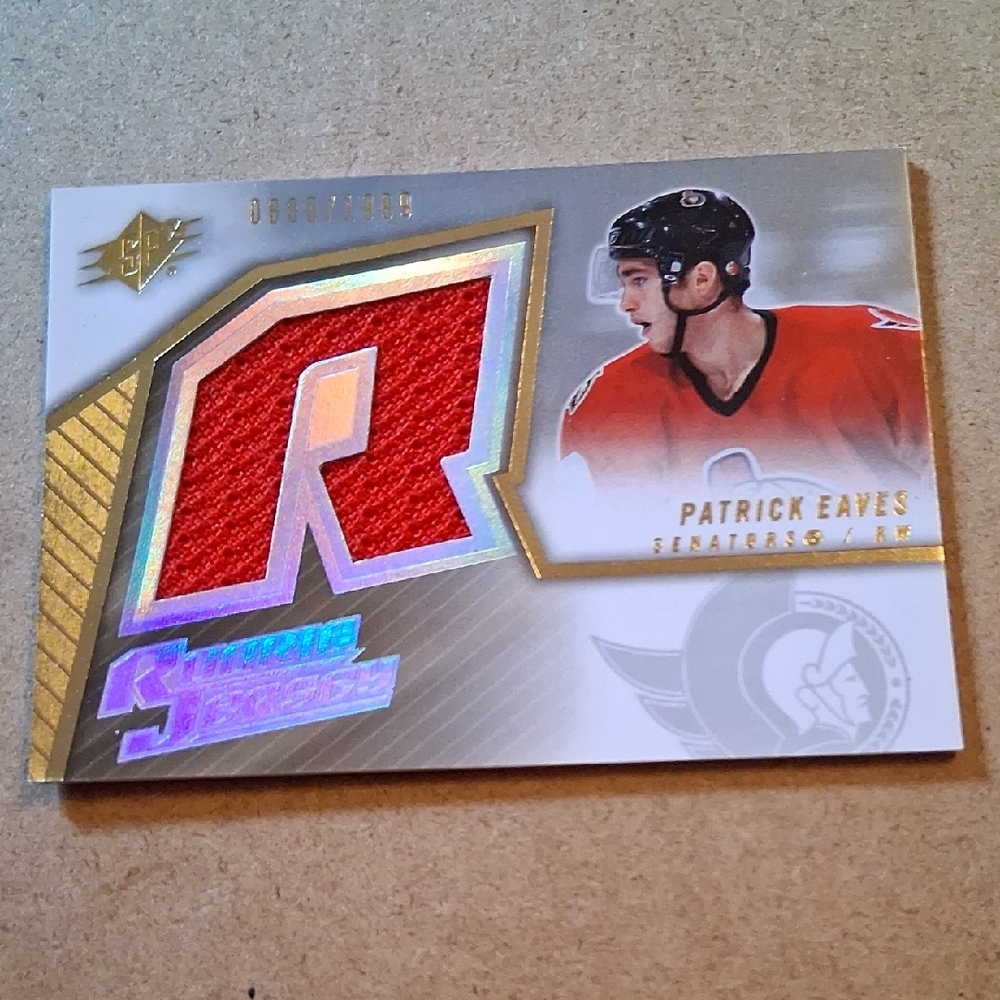 Serial #'d Upper Deck Patrick Eaves Hockey Jersey Card